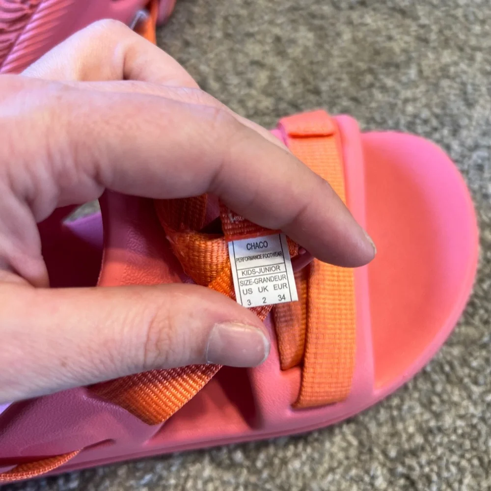 chaco sandals girls 3 coral pink orange classic strap outdoor‎ casual hiking